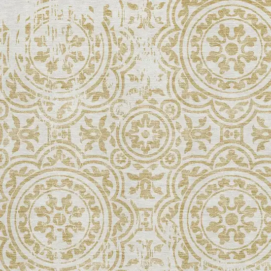 Gold And Ivory Medallion Washable Area Rug With UV Protection Photo 3