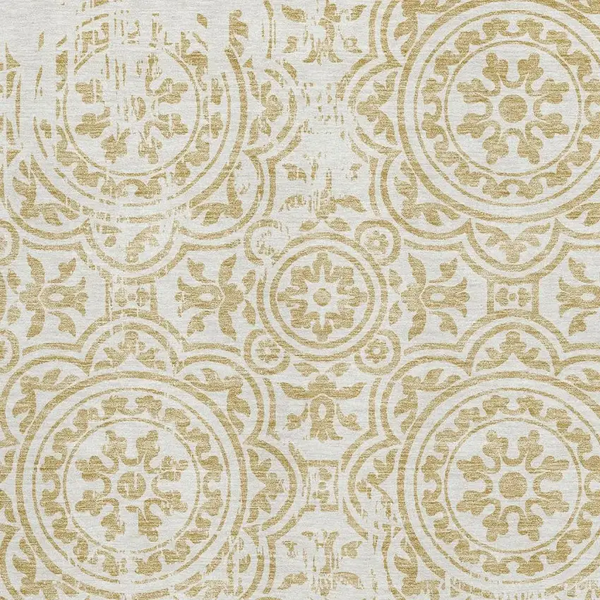 Gold And Ivory Medallion Washable Area Rug With UV Protection Photo 3