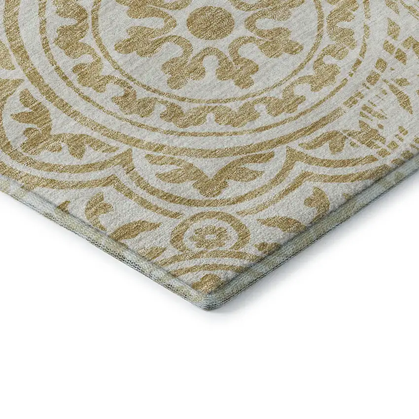 Gold And Ivory Medallion Washable Area Rug With UV Protection Photo 8