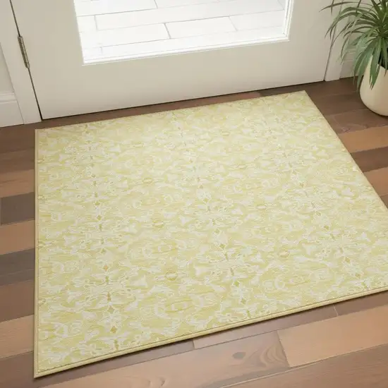 Gold And Ivory Medallion Washable Area Rug With UV Protection Photo 2