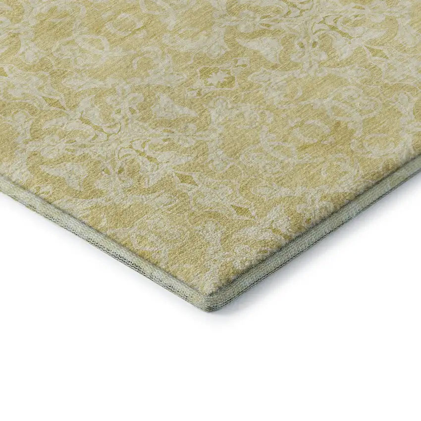 Gold And Ivory Medallion Washable Area Rug With UV Protection Photo 8