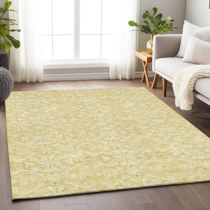 Gold And Ivory Medallion Washable Area Rug With UV Protection Photo 6