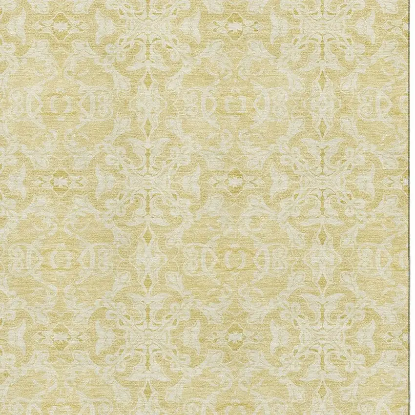 Gold And Ivory Medallion Washable Area Rug With UV Protection Photo 3