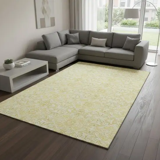 Gold And Ivory Medallion Washable Area Rug With UV Protection Photo 2