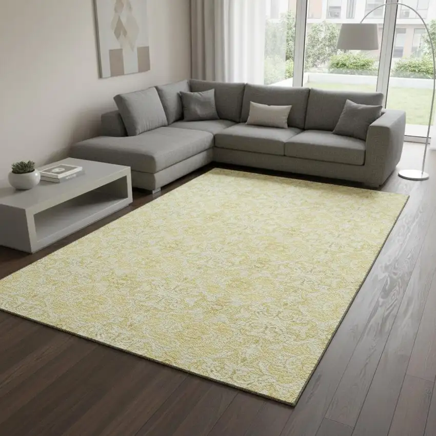 Gold And Ivory Medallion Washable Area Rug With UV Protection Photo 2