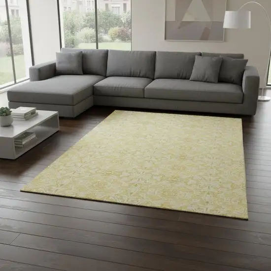 Gold And Ivory Medallion Washable Area Rug With UV Protection Photo 2