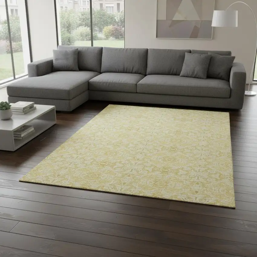 Gold And Ivory Medallion Washable Area Rug With UV Protection Photo 2