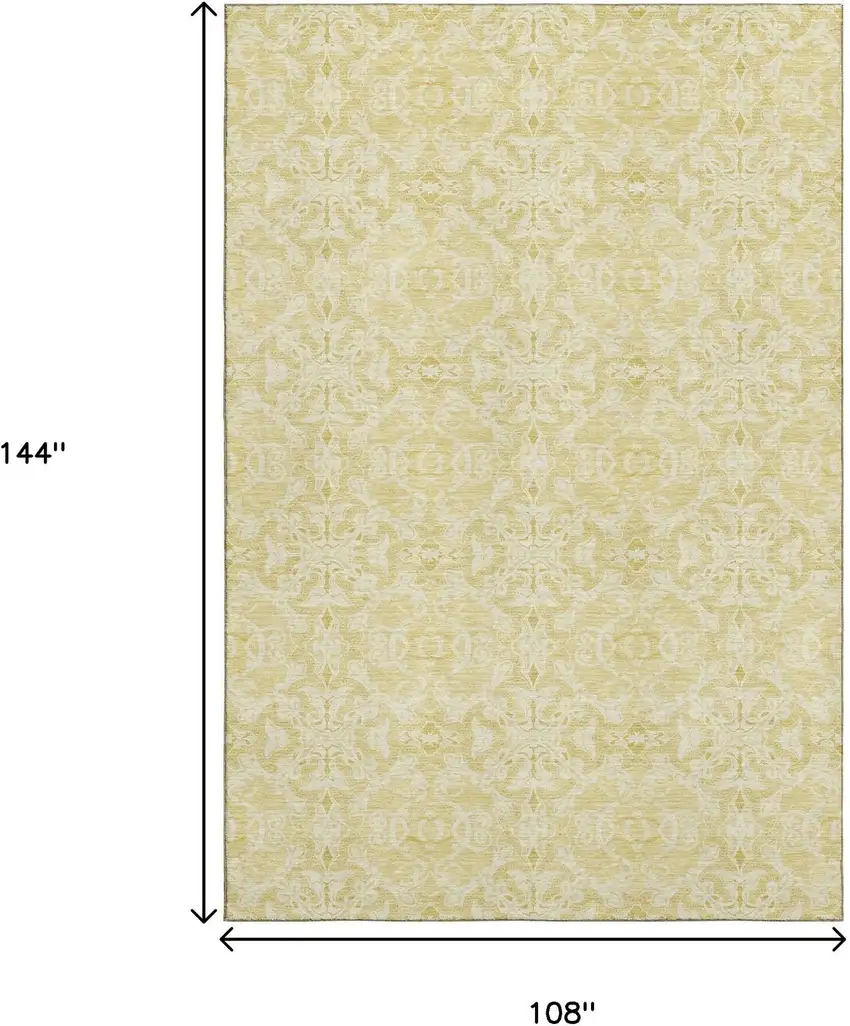 Gold And Ivory Medallion Washable Area Rug With UV Protection Photo 3