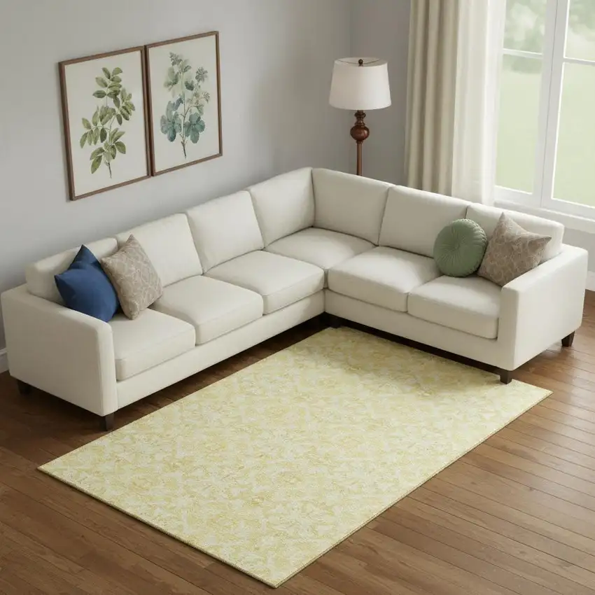 Gold And Ivory Medallion Washable Area Rug With UV Protection Photo 1