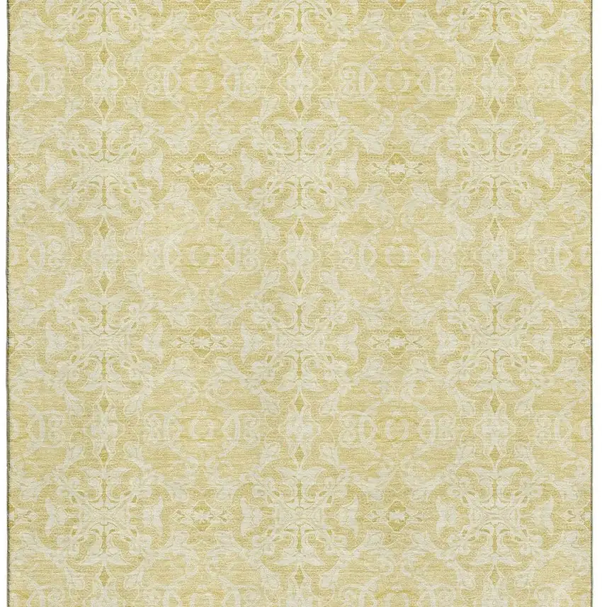 Gold And Ivory Medallion Washable Area Rug With UV Protection Photo 3