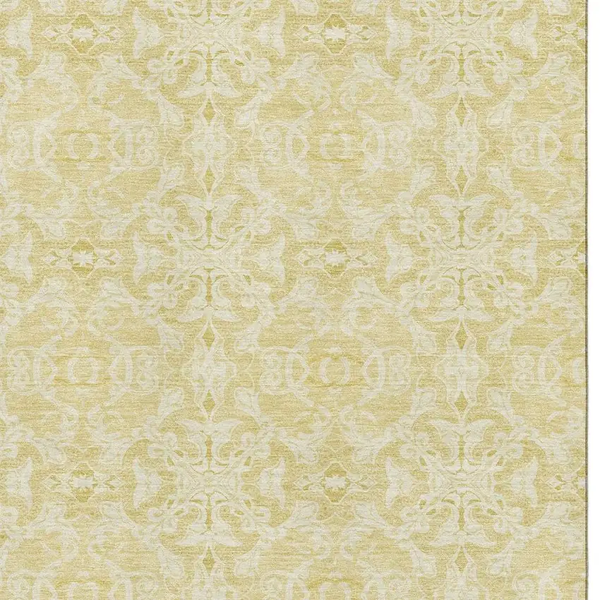 Gold And Ivory Medallion Washable Area Rug With UV Protection Photo 3