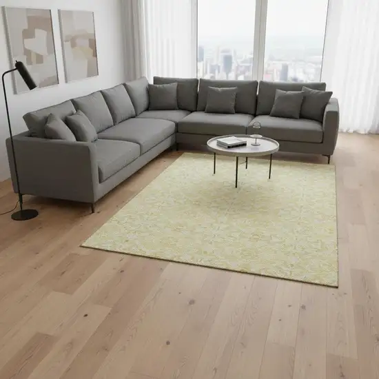 Gold And Ivory Medallion Washable Area Rug With UV Protection Photo 2