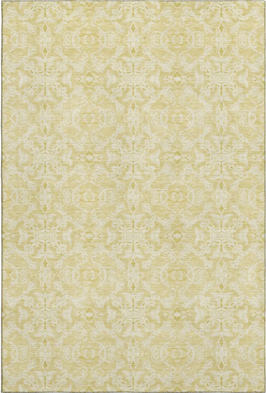 Gold And Ivory Medallion Washable Area Rug With UV Protection Photo 1