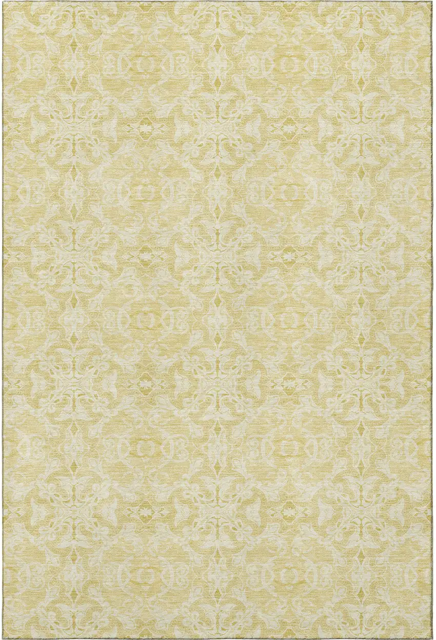 Gold And Ivory Medallion Washable Area Rug With UV Protection Photo 4