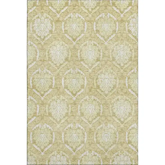 Gold And Ivory Medallion Washable Area Rug With UV Protection Photo 1