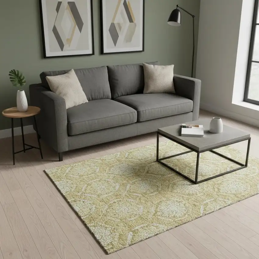 Gold And Ivory Medallion Washable Area Rug With UV Protection Photo 2