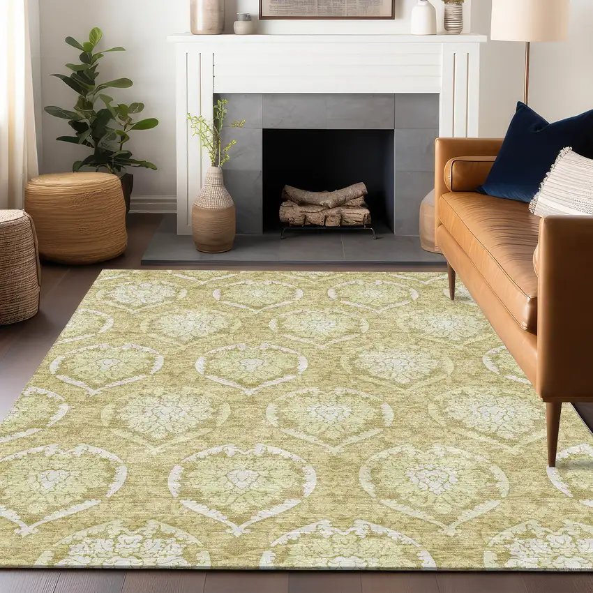 Gold And Ivory Medallion Washable Area Rug With UV Protection Photo 6