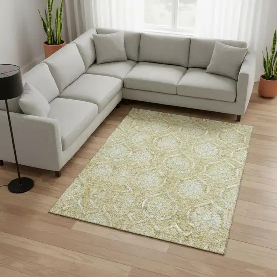 Gold And Ivory Medallion Washable Area Rug With UV Protection Photo 2