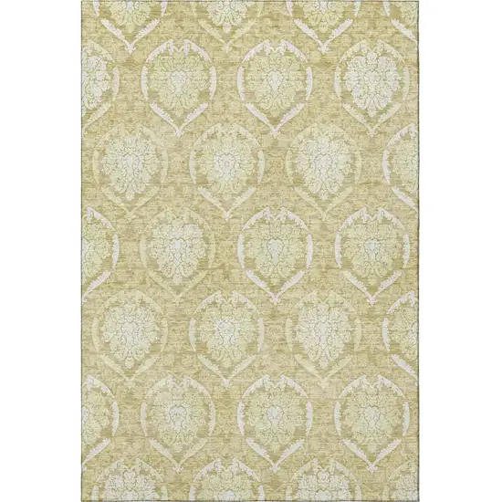Gold And Ivory Medallion Washable Area Rug With UV Protection Photo 4