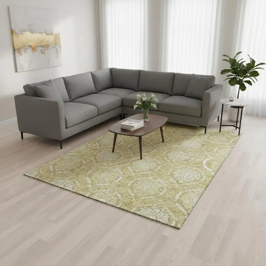 Gold And Ivory Medallion Washable Area Rug With UV Protection Photo 2