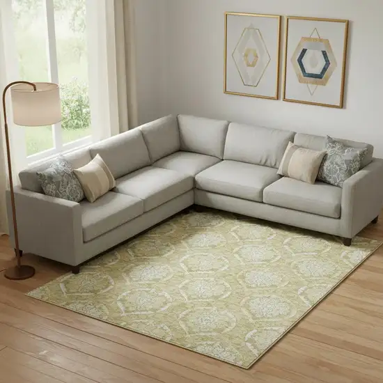 Gold And Ivory Medallion Washable Area Rug With UV Protection Photo 1