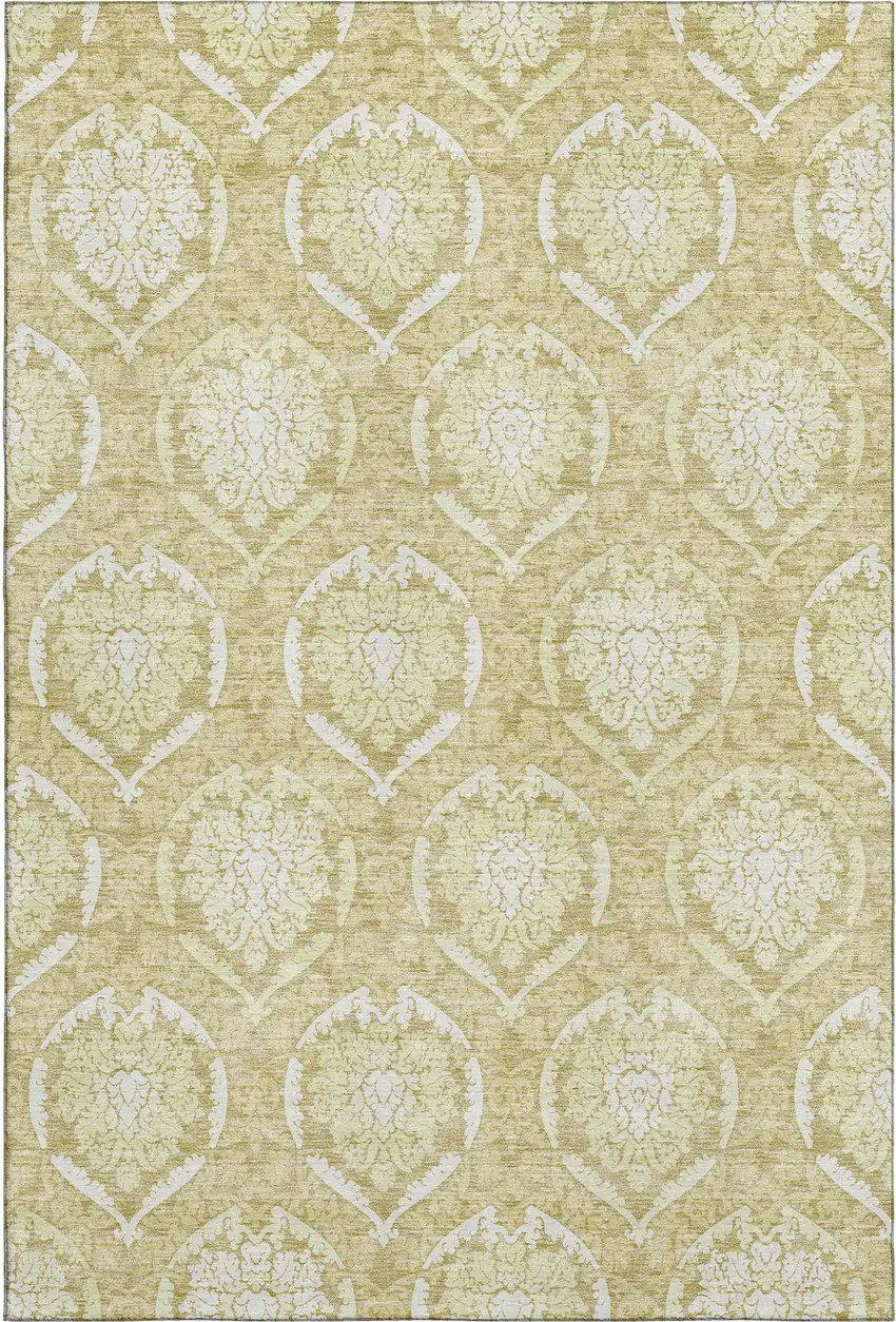 Gold And Ivory Medallion Washable Area Rug With UV Protection Photo 1