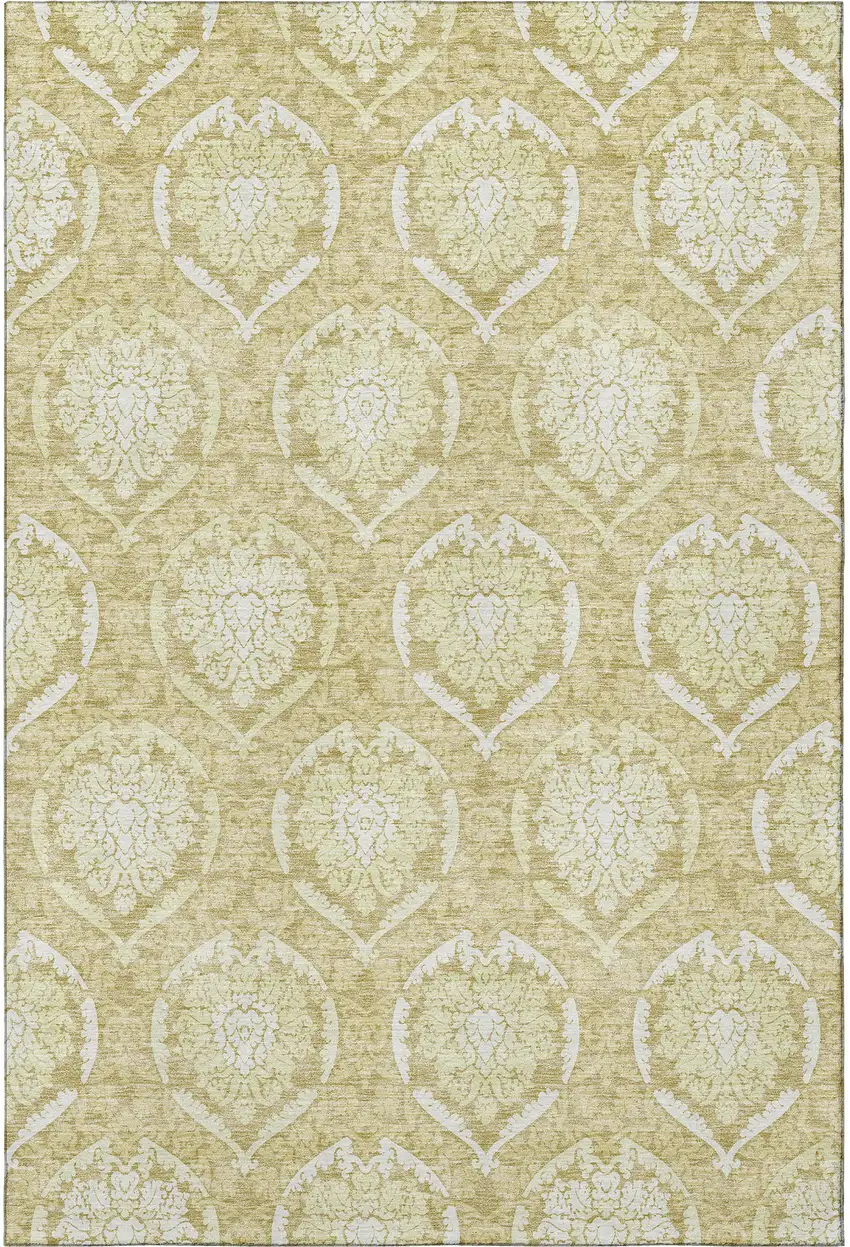 Gold And Ivory Medallion Washable Area Rug With UV Protection Photo 4