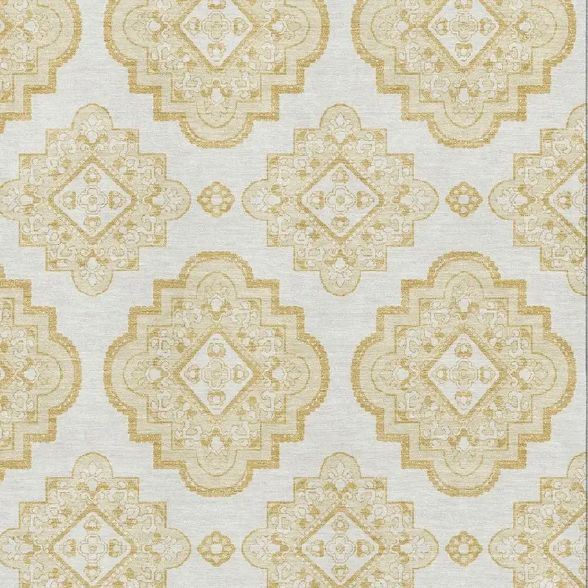 Gold And Ivory Medallion Washable Area Rug With UV Protection Photo 3