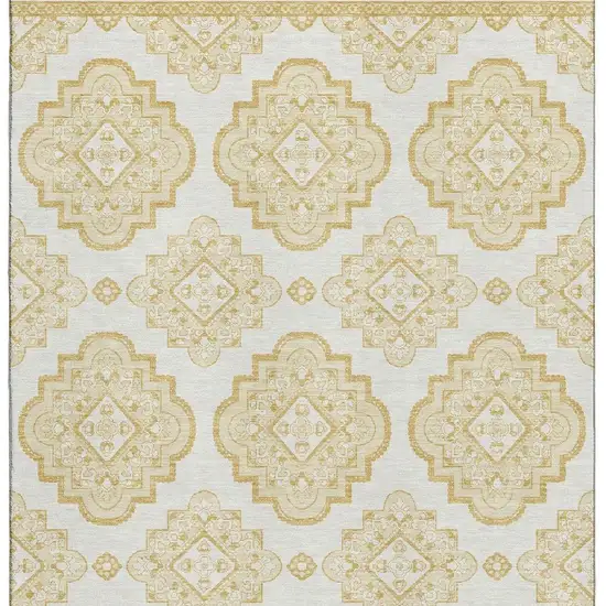 Gold And Ivory Medallion Washable Area Rug With UV Protection Photo 4