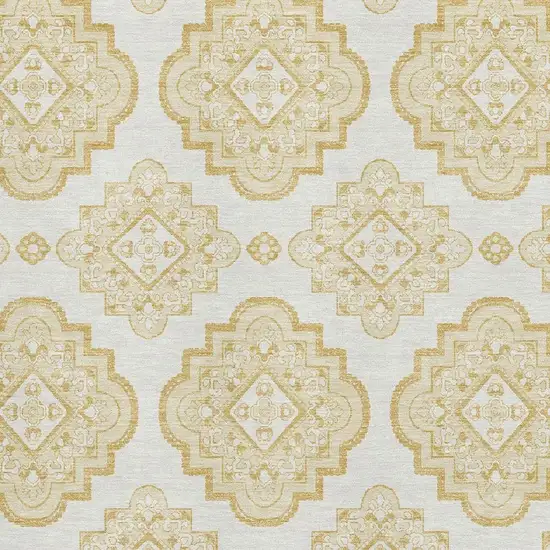Gold And Ivory Medallion Washable Area Rug With UV Protection Photo 3