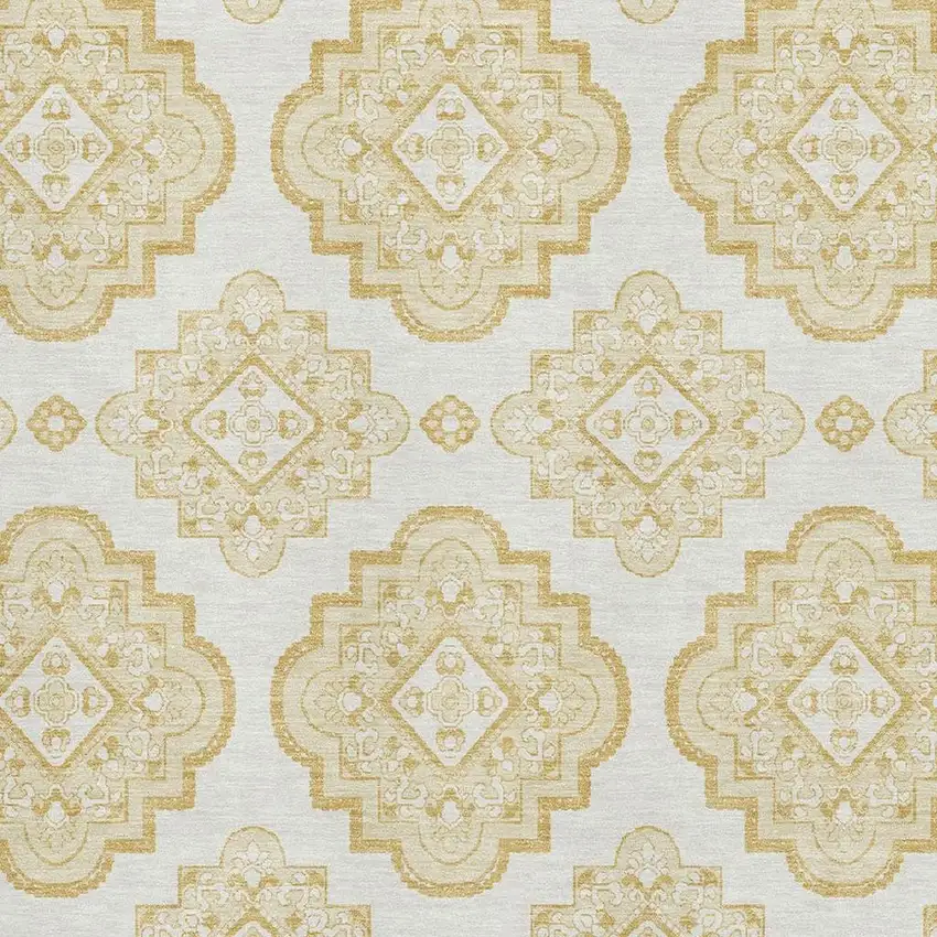 Gold And Ivory Medallion Washable Area Rug With UV Protection Photo 3