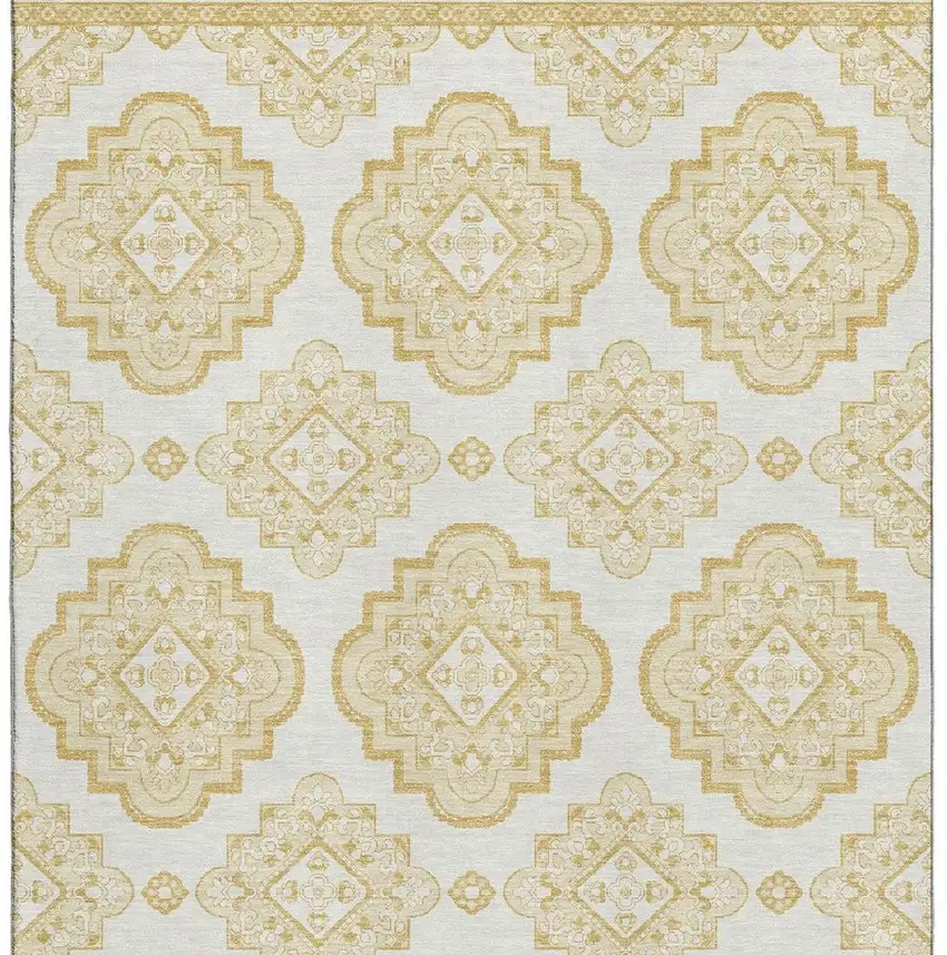 Gold And Ivory Medallion Washable Area Rug With UV Protection Photo 3