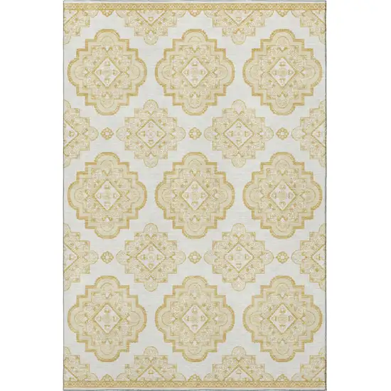 Gold And Ivory Medallion Washable Area Rug With UV Protection Photo 4