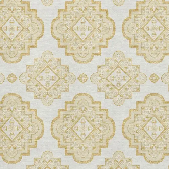 Gold And Ivory Medallion Washable Area Rug With UV Protection Photo 3
