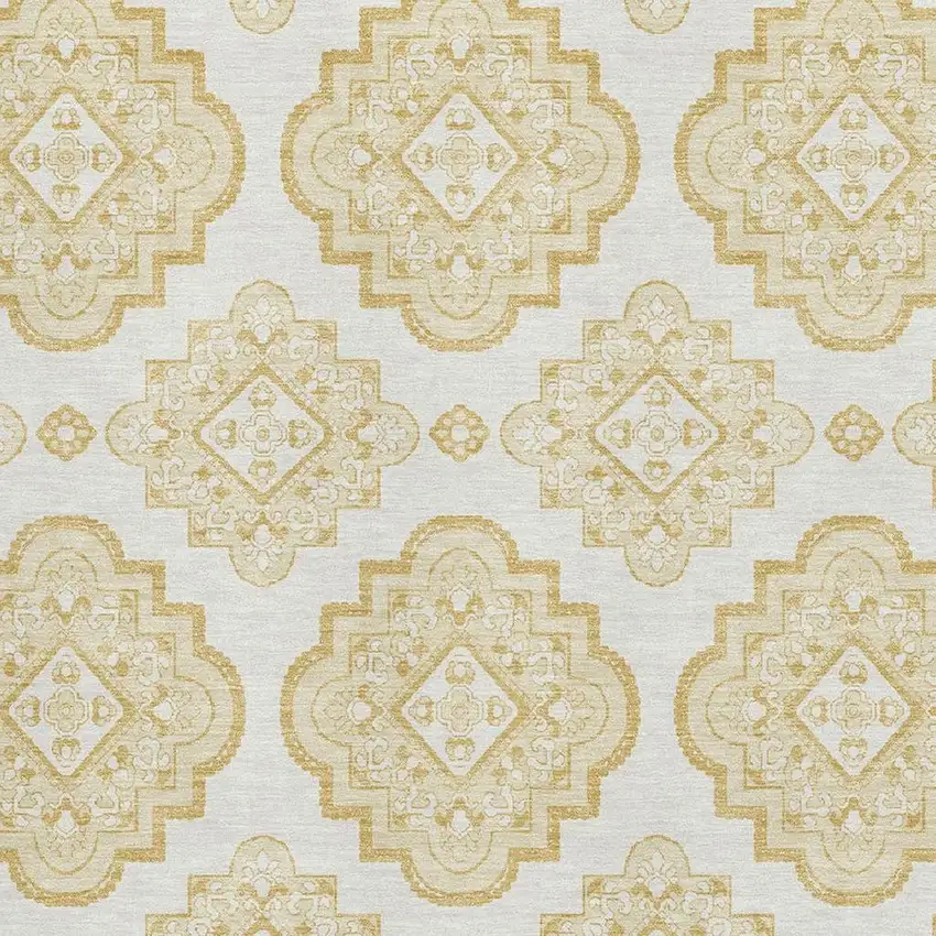 Gold And Ivory Medallion Washable Area Rug With UV Protection Photo 3