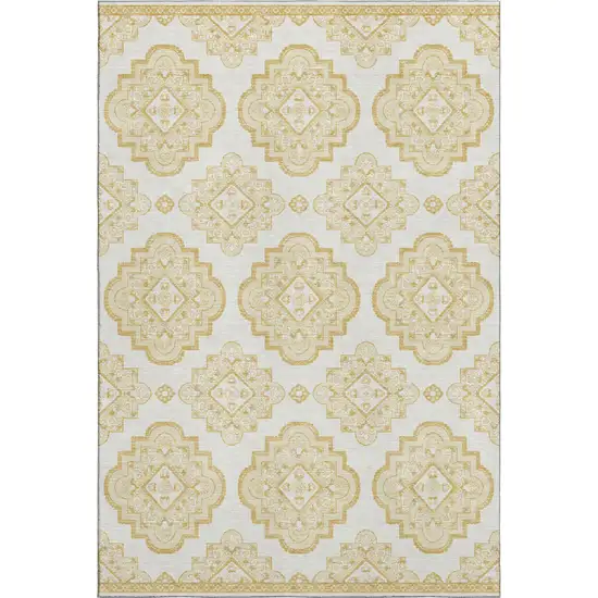 Gold And Ivory Medallion Washable Area Rug With UV Protection Photo 1