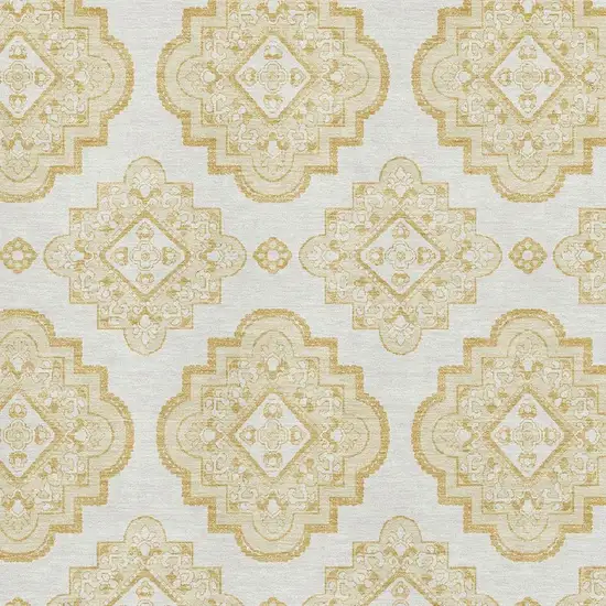 Gold And Ivory Medallion Washable Area Rug With UV Protection Photo 3