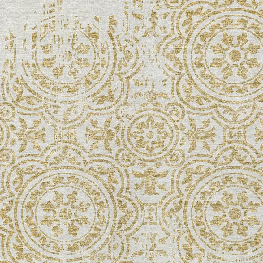 Gold And Ivory Medallion Washable Indoor Outdoor Area Rug Photo 5