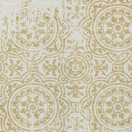 Gold And Ivory Medallion Washable Indoor Outdoor Area Rug Photo 5