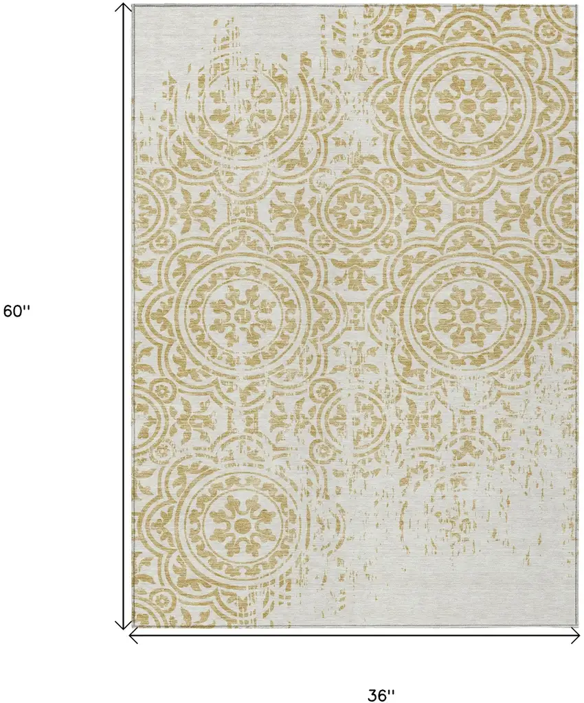 Gold And Ivory Medallion Washable Indoor Outdoor Area Rug Photo 7