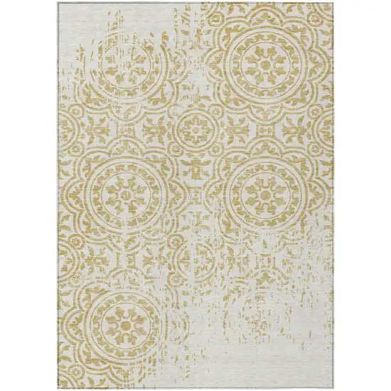 Gold And Ivory Medallion Washable Indoor Outdoor Area Rug Photo 2