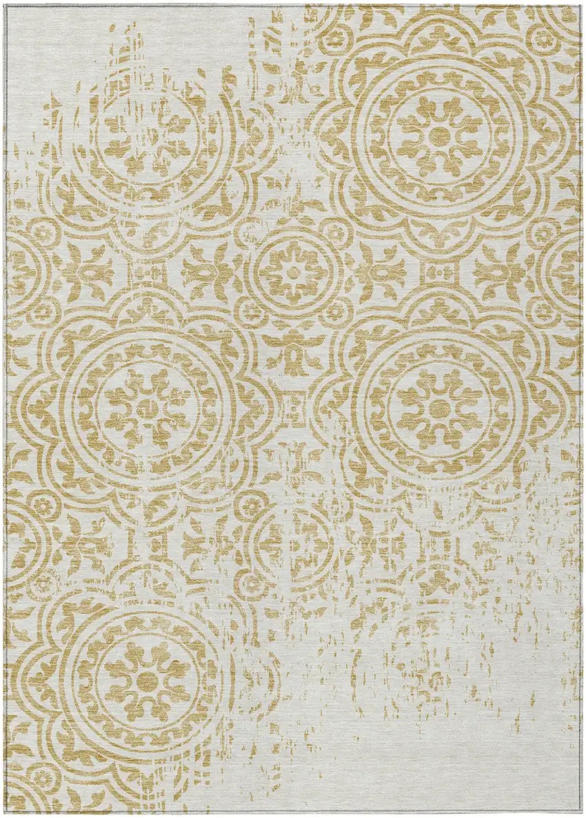 Gold And Ivory Medallion Washable Indoor Outdoor Area Rug Photo 2