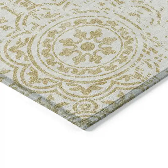 Gold And Ivory Medallion Washable Indoor Outdoor Area Rug Photo 4