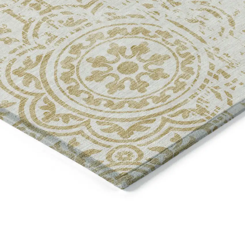 Gold And Ivory Medallion Washable Indoor Outdoor Area Rug Photo 4