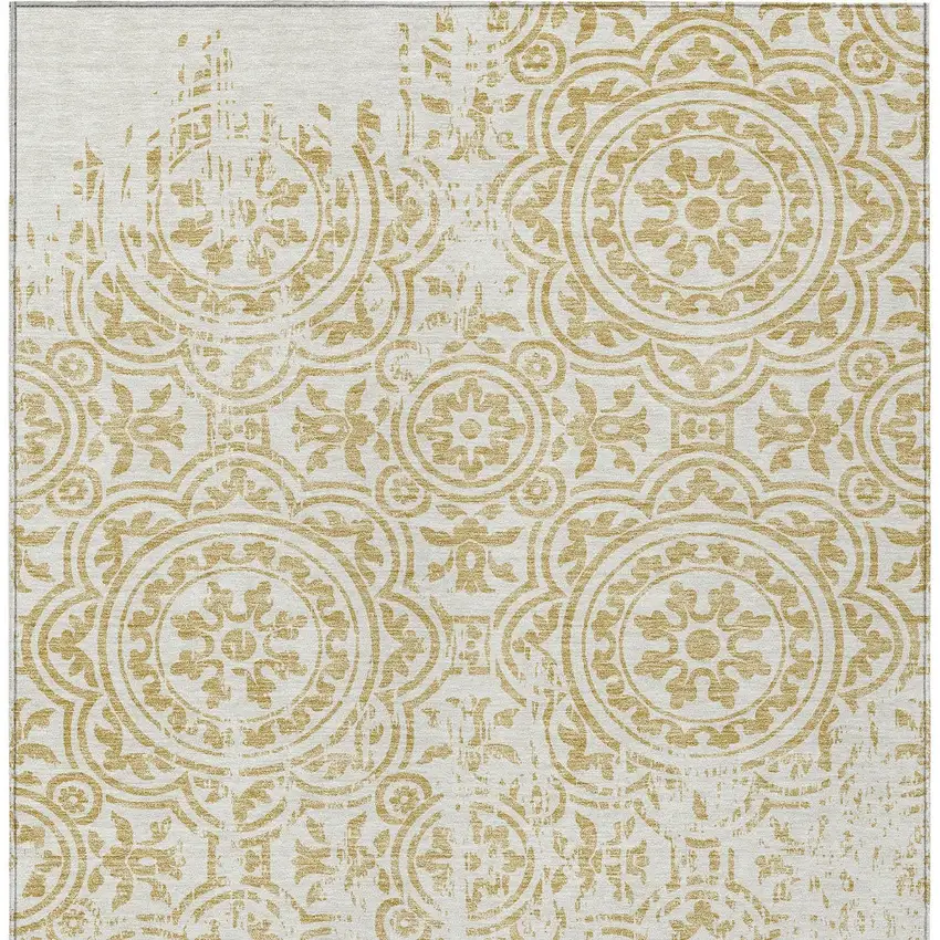Gold And Ivory Medallion Washable Indoor Outdoor Area Rug Photo 5