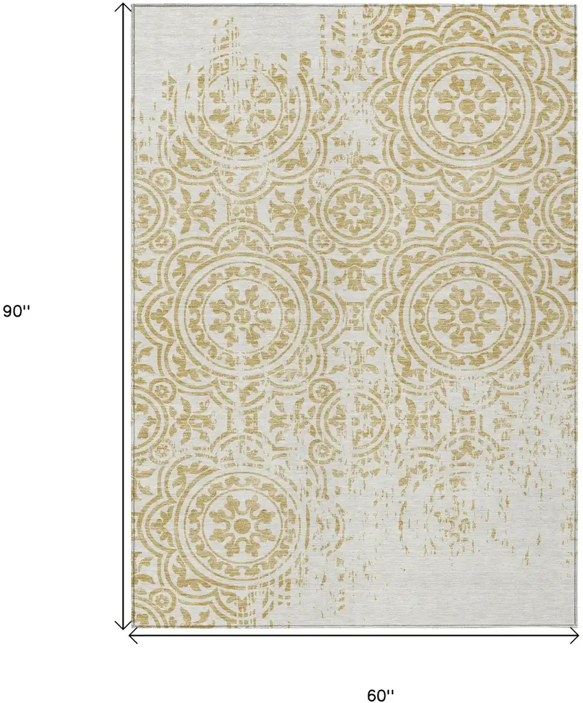 Gold And Ivory Medallion Washable Indoor Outdoor Area Rug Photo 7