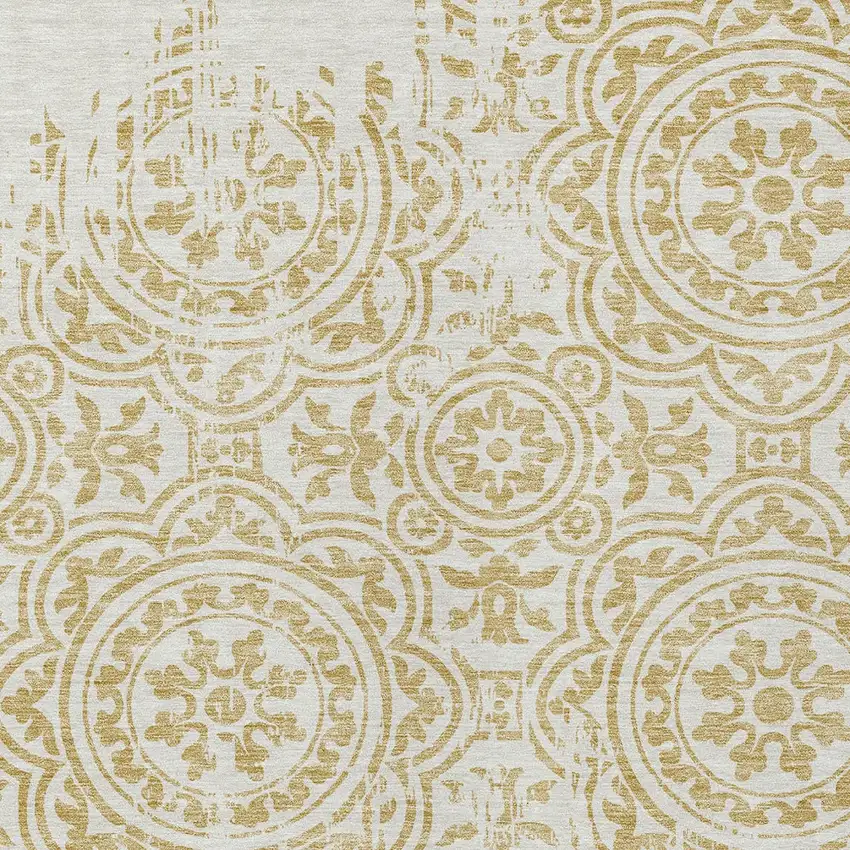 Gold And Ivory Medallion Washable Indoor Outdoor Area Rug Photo 4