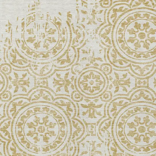 Gold And Ivory Medallion Washable Indoor Outdoor Area Rug Photo 4