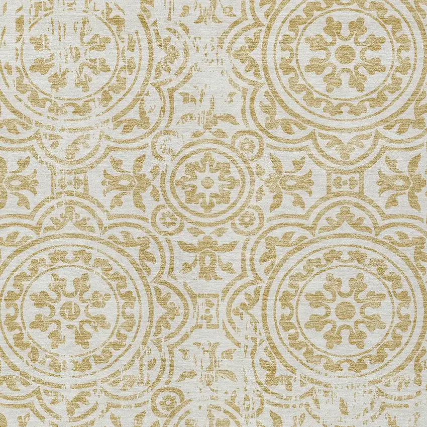 Gold And Ivory Medallion Washable Indoor Outdoor Area Rug Photo 4