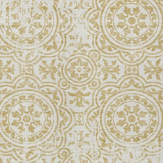 Gold And Ivory Medallion Washable Indoor Outdoor Area Rug Photo 4